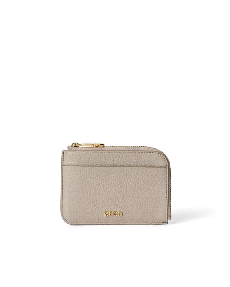 Beige ECCO Card Case Zipped Pebbled Leather