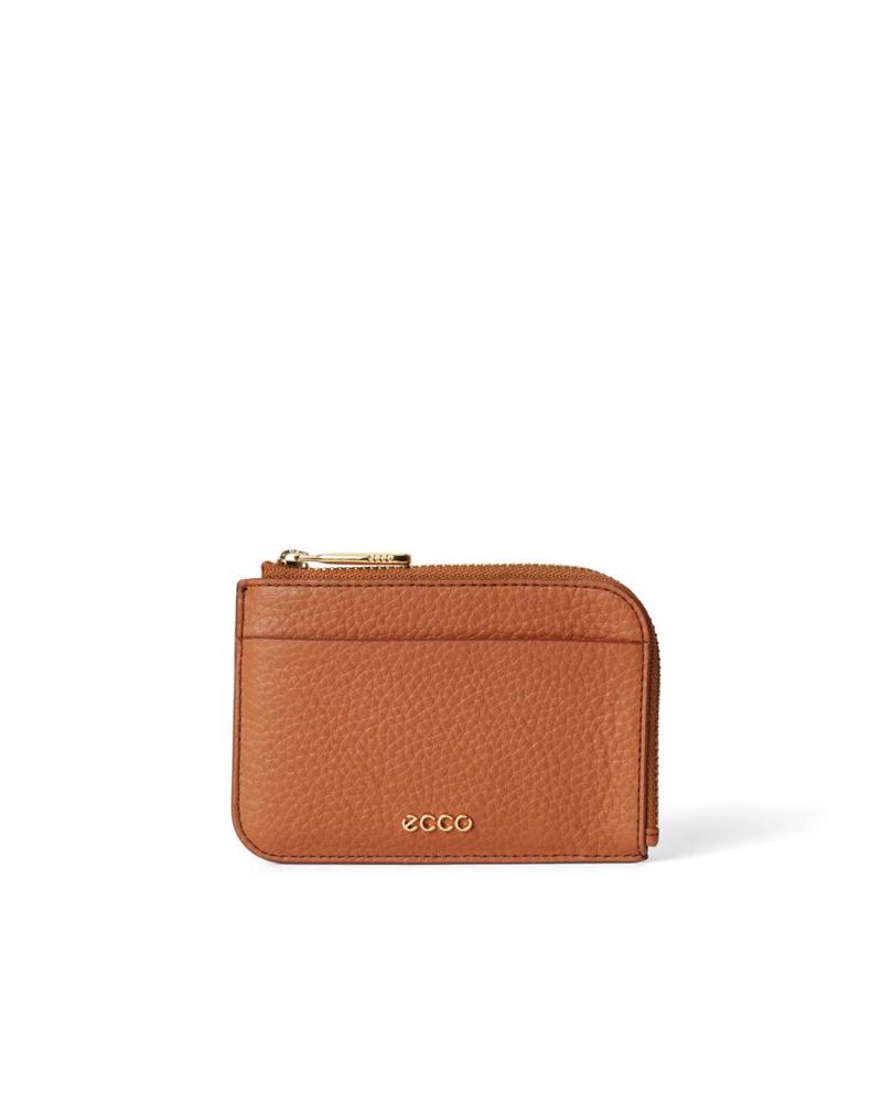 CAMEL ECCO Card Case Zipped Pebbled Leather