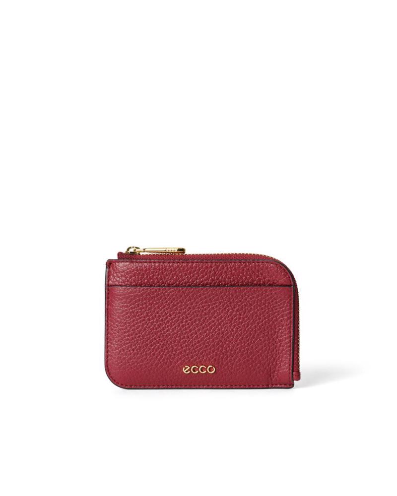 Red ECCO Card Case Zipped Pebbled Leather
