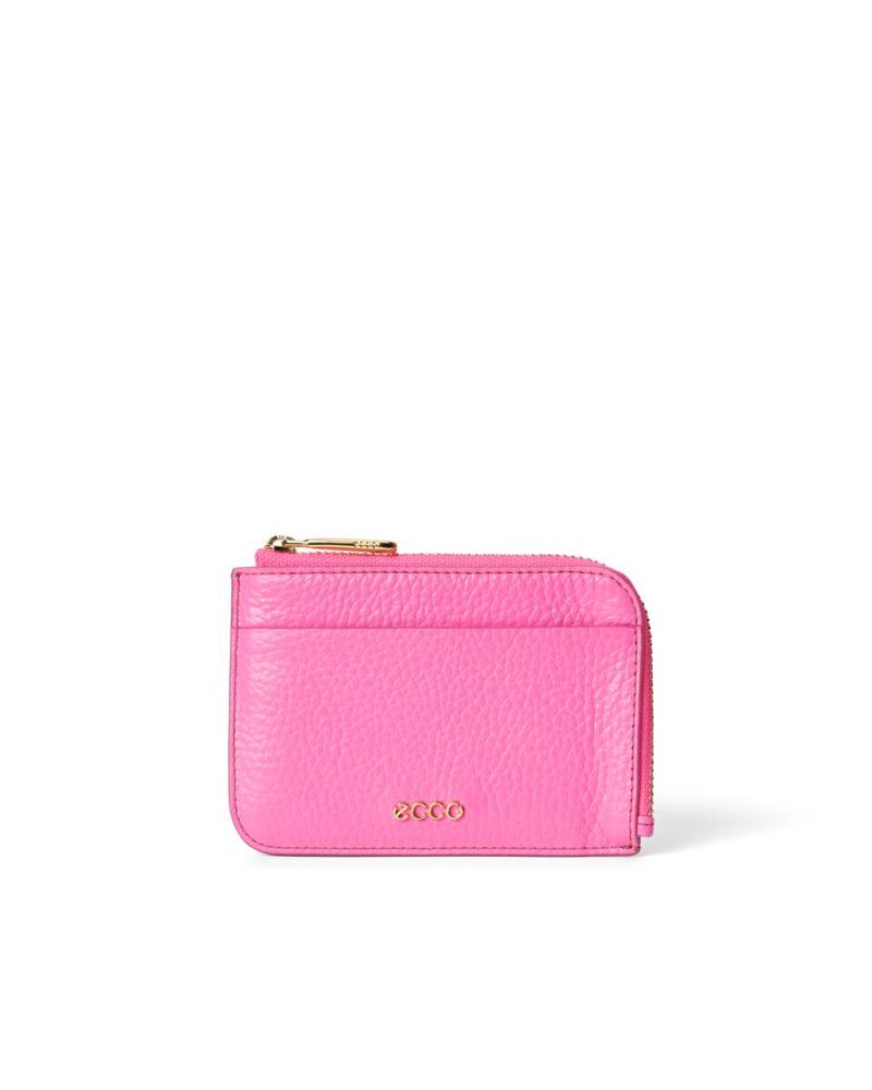 Pink ECCO Card Case Zipped Pebbled Leather