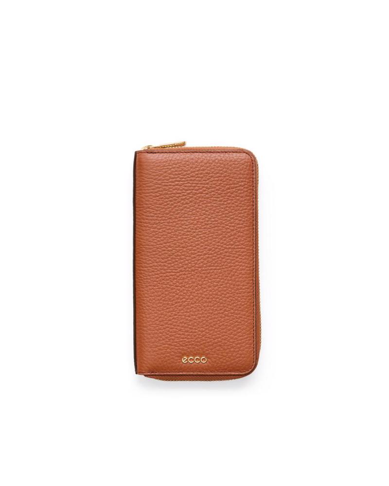 CAMEL ECCO Wallet Zipped Pebbled Leather