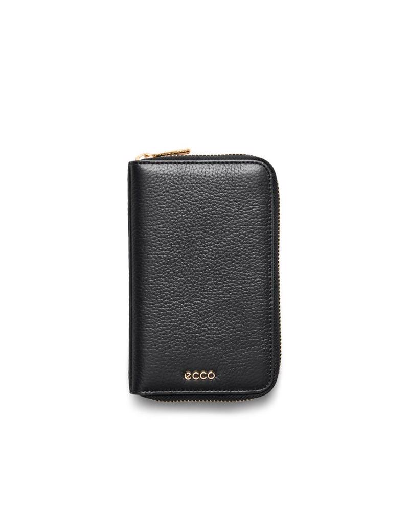 BLACK ECCO Wallet Zipped Pebbled Leather